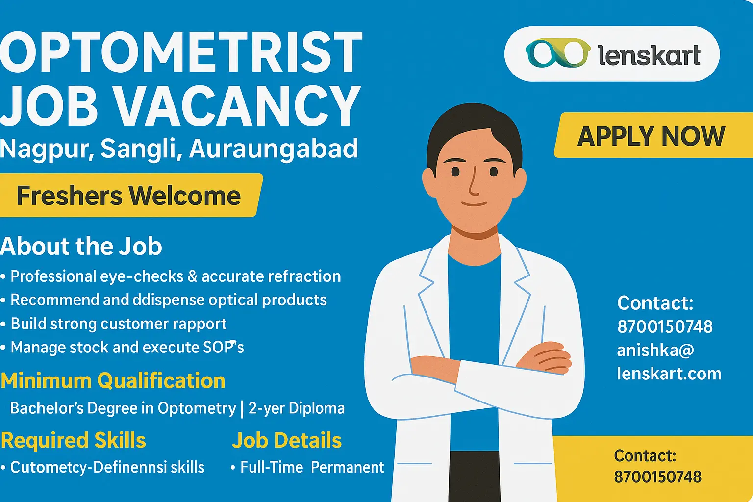 Lenskart Optometrist Job Vacancy – Nagpur, Sangli & Aurangabad