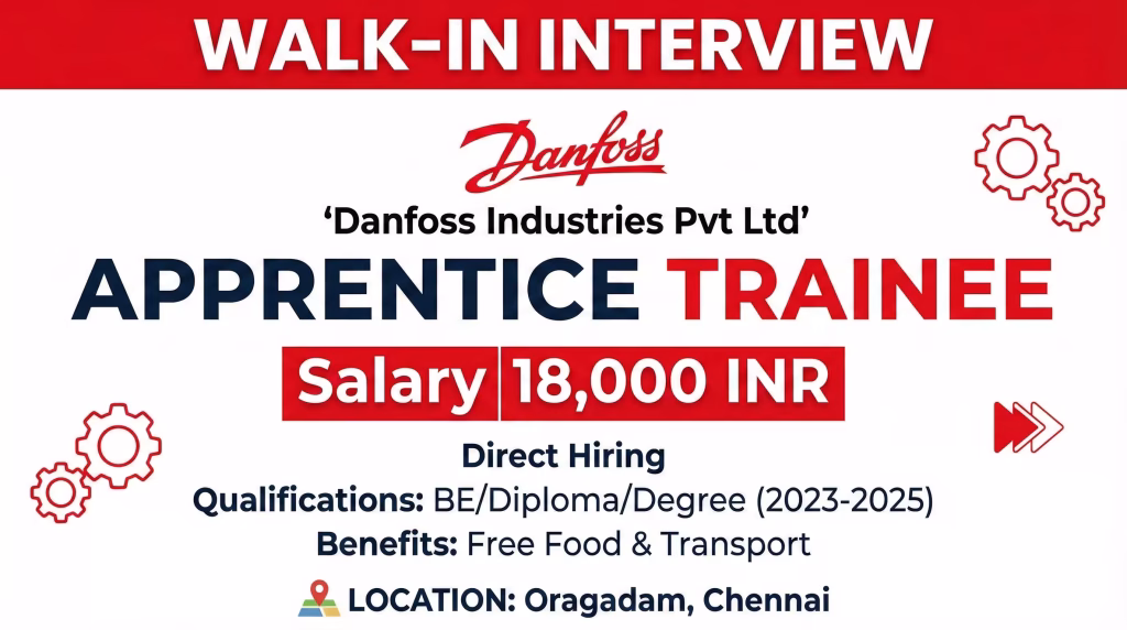 Urgent Job Vacancy in Chennai: Danfoss Industries Walk-In Interview for Freshers (2025)